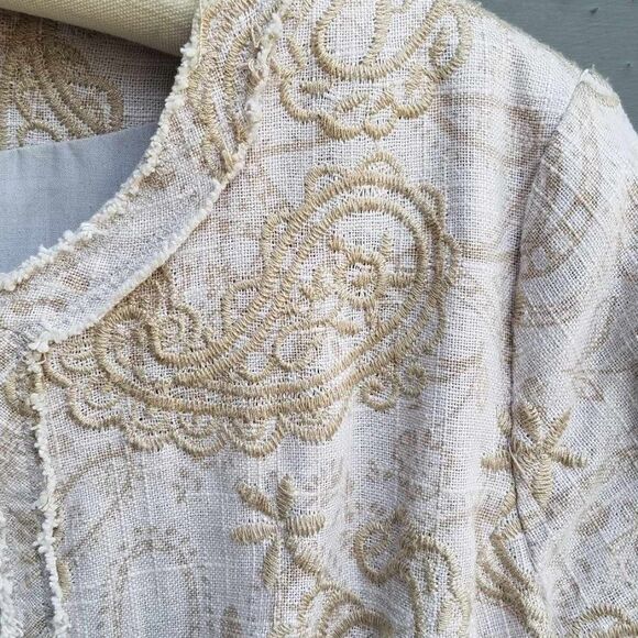 Coldwater Creek Oatmeal Linen cotton Embroidered Paisley Jacket size 12 - Picture 11 of 14